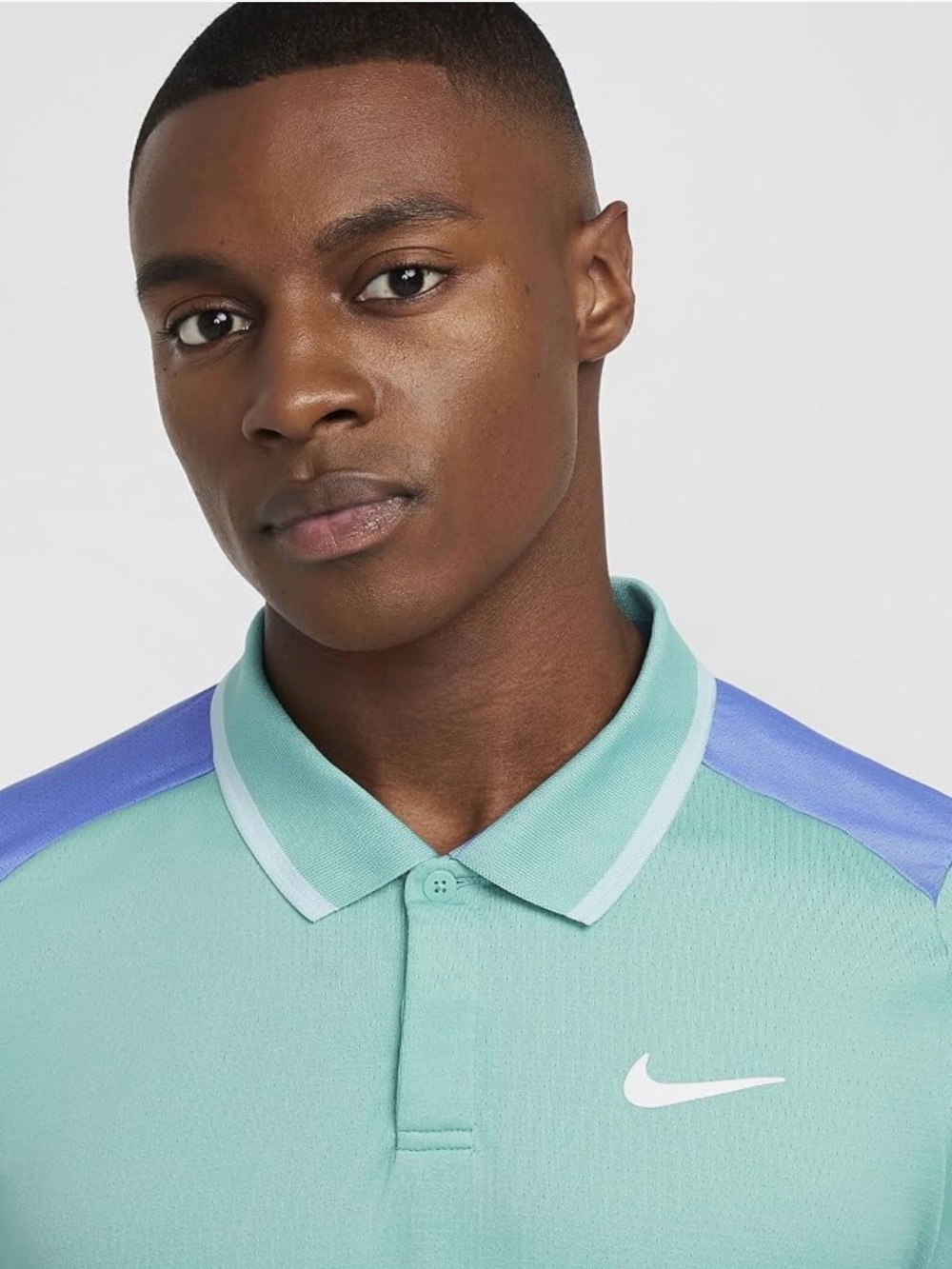 Nike Court Men's Small Dri-Fit Green Polo with Blue Shoulder Panels